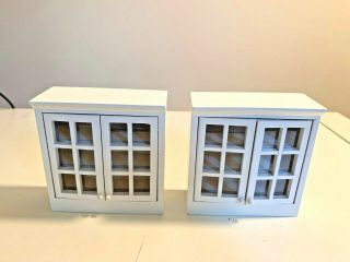 Dollhouse Miniature 1:12 White Wood Upper Cabinet Set Of Two