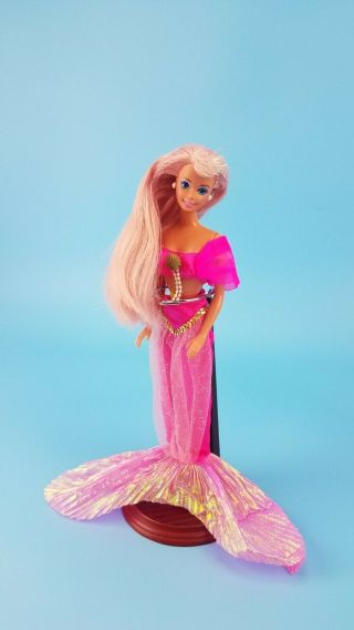 Vtg 90s 1993 Mattel Fountain Mermaid Barbie Doll 11.  5 " Pink Hair,  Outfit Vguc