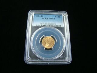1914 - D $2.  50 Gold Indian Head Quarter Eagle Pcgs Graded Ms63 81949418