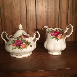 Royal Albert Old Country Roses Creamer Pitcher And Sugar Bowl With Lid