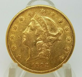 1892 S Coronet Head Gold $20 Double Eagle Liberty Head - Twenty Dollars