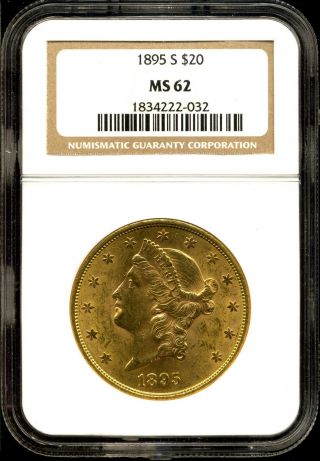 1895 - S $20 Liberty Head Gold Double Eagle Ms62 Ngc 1834222 - 032