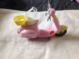 Barbie Vespa Scooter Moped Pink And Yellow Basket Mattel