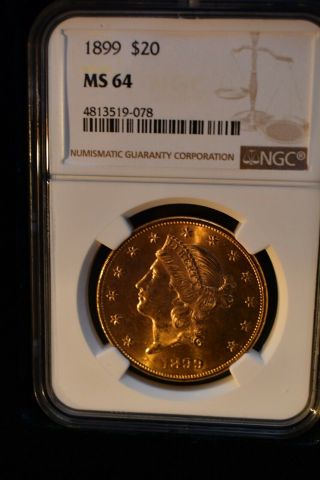 1899 Liberty $20 Double Eagle Gold Coin Ngc Ms - 64
