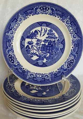 (7) Royal China Blue Willow Ware Dinner Plates 10 "