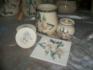 9 Pc Home & Garden Party Magnolia,  Utensil Holder - Tile - Coasters - Sugar Bowl Lknu