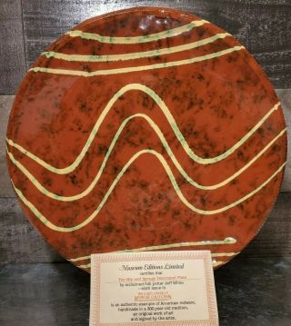 Jeff White 1985 Pennsylavania Folk Redware Spongeware Pottery 11 " Slip Plate