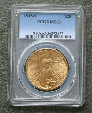 1915 - S Us St.  Gaudens Double Eagle $20 Gold Coin Pcgs Ms 63