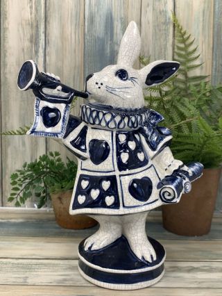 Vintage The Potting Shed Dedham Pottery Bunny Crackle Bunny & Trumpet Figurine