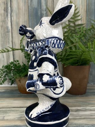 Vintage The Potting Shed Dedham Pottery Bunny Crackle Bunny & Trumpet Figurine 2