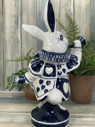 Vintage The Potting Shed Dedham Pottery Bunny Crackle Bunny & Trumpet Figurine 3