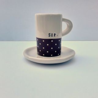 Rae Dunn Vintage Espresso Mug Cup Saucer Sip Rare Discontinued Small Polka Dot