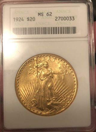 1924 $20 Gold Saint Gaudens Double Eagle (ms 62) Coin