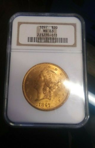 1897 Liberty $20 Double Eagle Gold Ms 63 Gorgeous Old Gold Coin (drr)