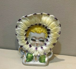 Vintage Made In Japan Anthropomorphic Flower Wall Pocket Planter Head Vase