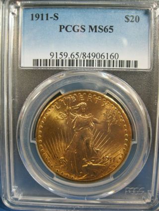 1911 - S $20 Gold St Gaudens Double Eagle Pcgs Ms 65 Brilliant Luster
