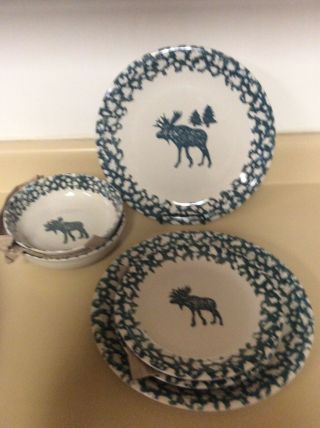 Folk Craft Moose Country 2 Cereal Soup Bowl,  2 Dinner Plates,  2 Salad Plates