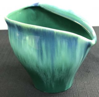 Royal Haeger R 1944 Fluted Asymmetric 6” Vase Blue Crackle Glaze