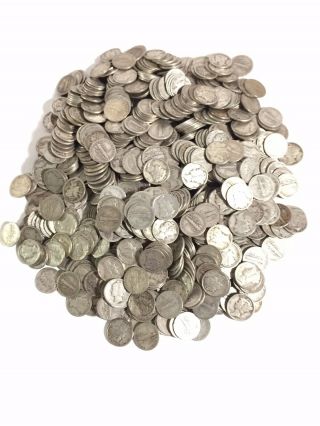 Bag Of 1,  000 Silver Mercury Dimes Circulated $100 Face - Nr