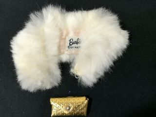 VTG 60 ' s Barbie White Rabbit Enchanted Evening Fur Stole Gold Purse Pink Gown 2