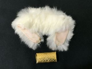VTG 60 ' s Barbie White Rabbit Enchanted Evening Fur Stole Gold Purse Pink Gown 3