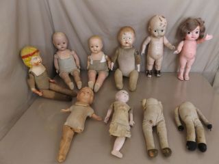 10 Antique Vintage Composition Cloth Dolls Buddy Lee Straw Filled Jointed,