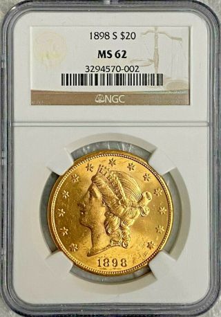 1898 S Liberty Head $20 Dollar Gold Coin Ngc Ms 62
