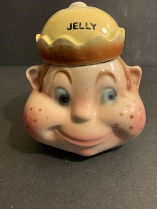 Vintage American Bisque Freckle Face Jelly Jar Mid Century