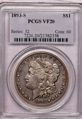 1893 - S $1 Morgan Dollar Pcgs Vf 20 Key Date