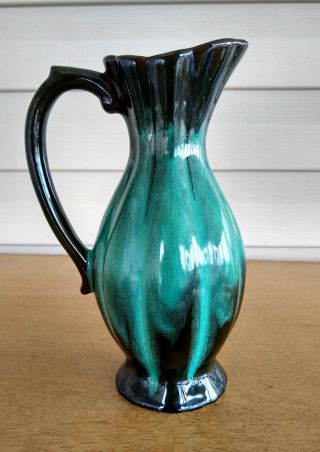 Blue Mountain Pottery Pitcher Blue - Green Drip Glaze Ewer Canada Vtg