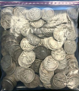$100 Face Value 90 Silver Walking Liberty Half Dollars Circulated 200 Coins