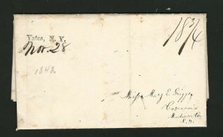 Yates Ny 1842 Straightline On Stampless Cover,  Long Letter From Woman In School