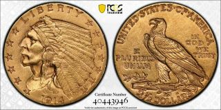 1914 $2.  5 Gold Indian Head Quarter Eagle Pcgs Au58