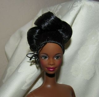 Nude Barbie Doll Aa African American Black Hair Fancy Updo For Ooak