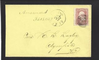 Seattle,  Washington W.  T.  Cover,  1867.  Early Usage On Lemon Color Envelope.