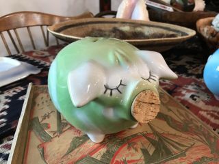 Hull Pottery Corky Pig Green Piggy Bank Vintage 1957