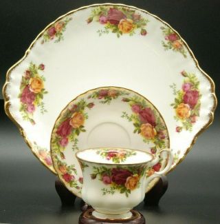 Royal Albert England Old Country Roses Tea Cup,  Saucer,  Handled Cake Plate Set