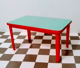 Vintage 1950s Plasco Dollhouse Kitchen Table In Red And Jadite Green