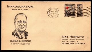 4 Mar 1933 Roosevelt Inauguration Cover Scott 702 Red Cross Bisect