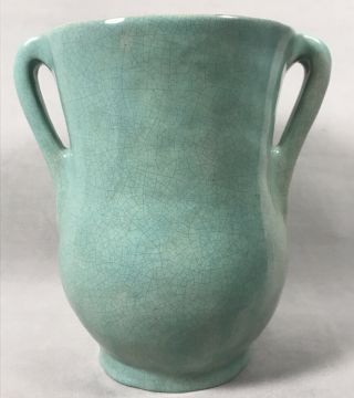 Pv04932 Vintage Signed Art Pottery Mission Crackle Green Pinch Hand Built Vase