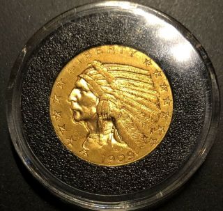 1909 $5 Indian Half Eagle U.  S.  Five Dollar Gold Coin