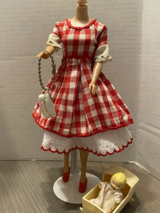 Vintage Barbie Clone Outfit Maddie Mod 1960’s Red White Checked Dress - Babysit