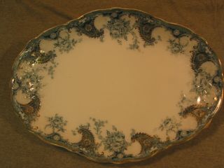 Antique Flow Blue Wood & Son Lois 14 " Platter Royal Semi - Porcelain 1891 - 1907
