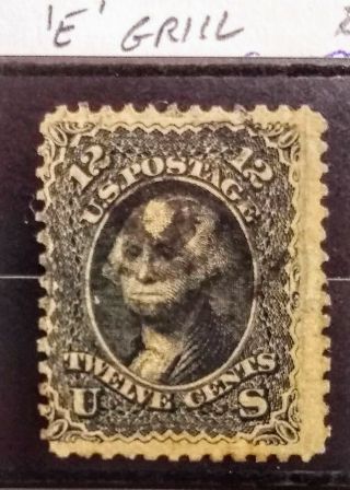 90 Early Us Stamp 12c Washington.  1867.  Vf Cold.  E Grill Scott=$375
