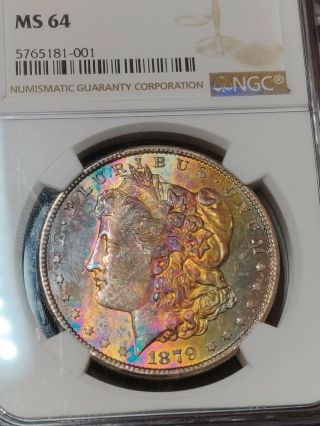 Insane Toned 1879 - S Morgan Dollar NGC MS 64 Silver Dollar Textile Toner PL look 3