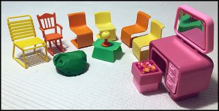Vintage Mattel Barbie Furniture Vanity And Chairs And Beanbag And Random