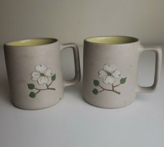 Vintage Pigeon Forge Pottery Coffee Cup Mug Dogwood Flower Yellow Glaze Set Of 2