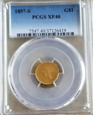 1857 - S Gold Dollar $1 Indian Princess Pcgs Xf40 Coin