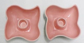 Red Wing Pottery Gray With Pink Interior Pair Candle Holders B1411