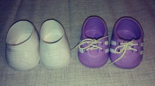 Vintage Doll Shoes - Purple Stripe And White Totsy Shoes - Fits My Child